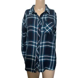 Rails Navy and White Plaid Button-Down Shirt